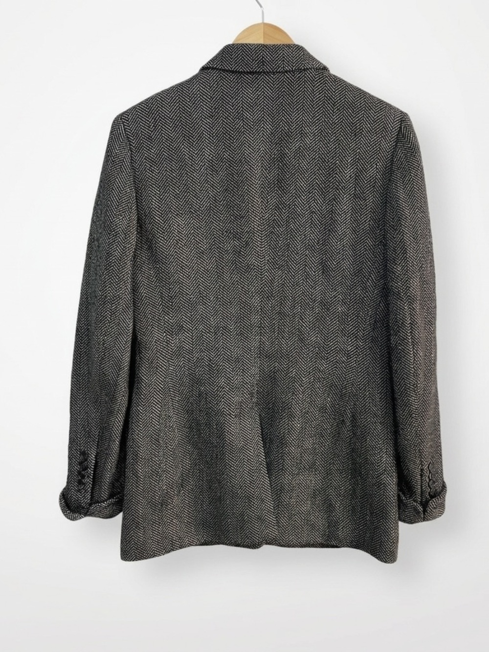 VTG 90s Lauren Ralph Lauren Herringbone Wool Blazer Jacket Y2K Black White Sz 8 - Picture 2 of 12